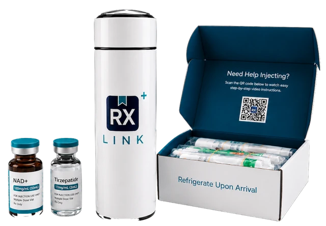 Insulated shipping kit with compounded medication vials and RX Link support materials